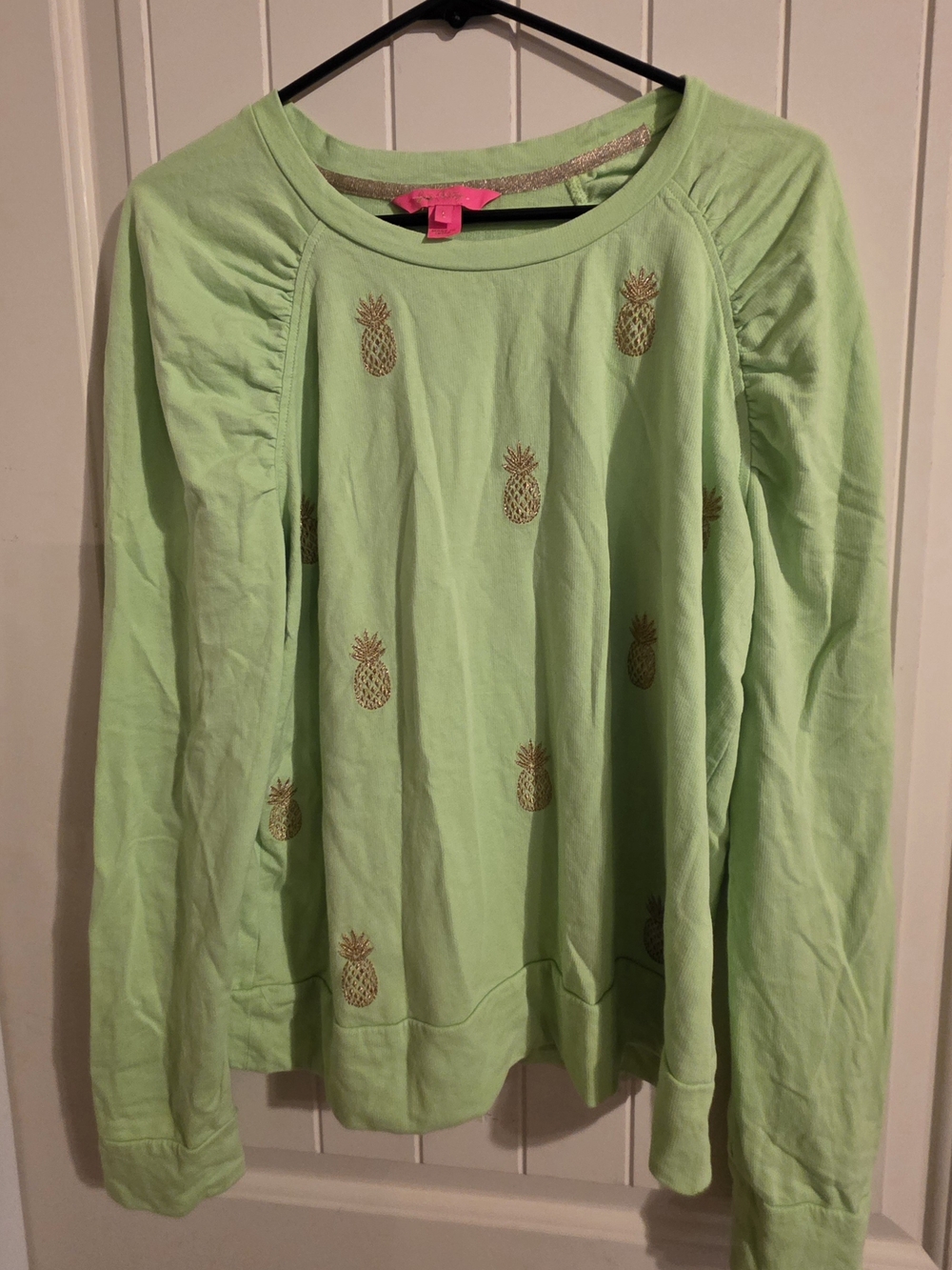 Lilly Pulitzer Lime Green Long Puff Sleeve with Gold Embroidered Pineapples